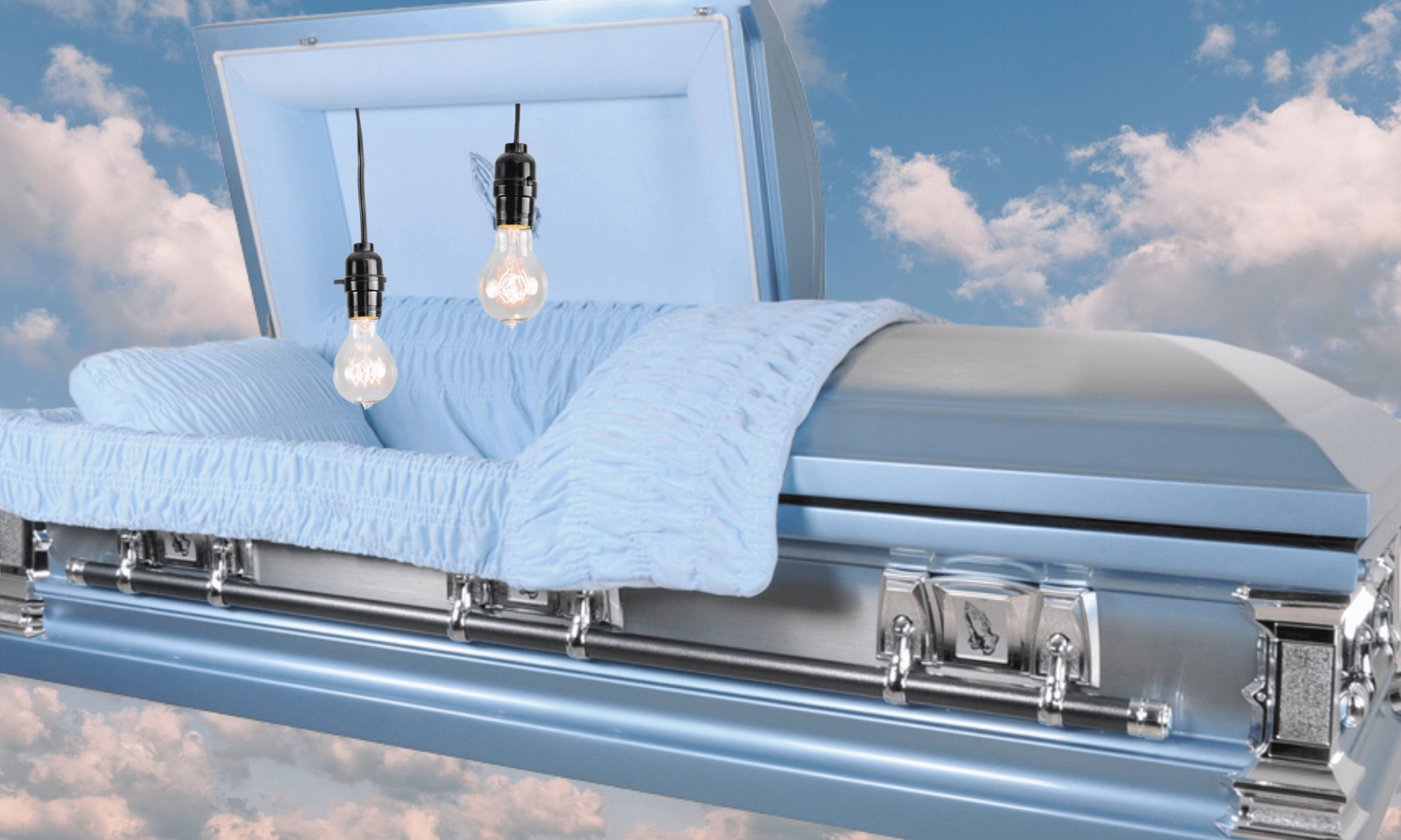 coffin with lights